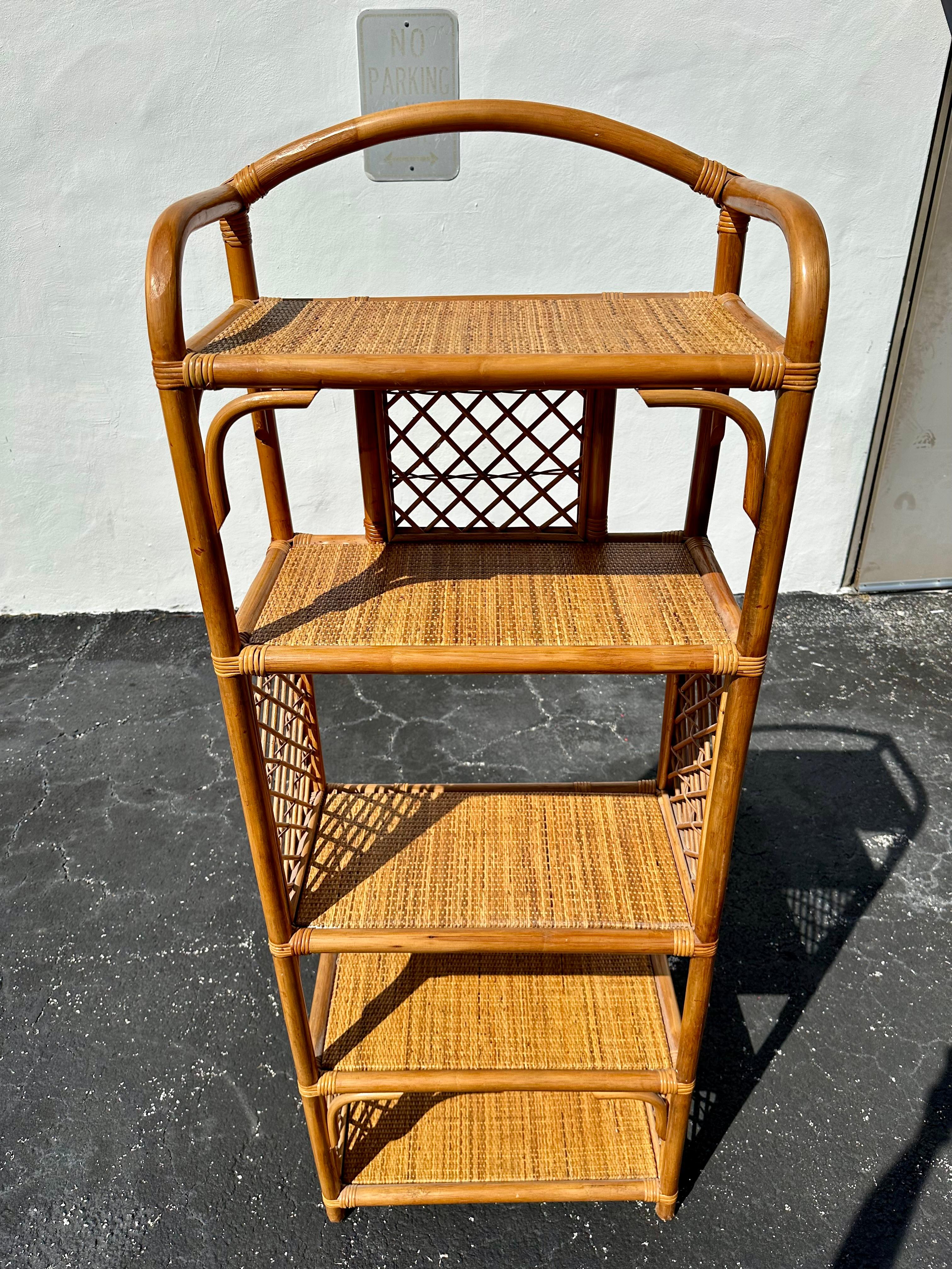 1970s Arched Rattan Cane Display Shelf  Etageres In Good Condition In Fort Lauderdale, FL
