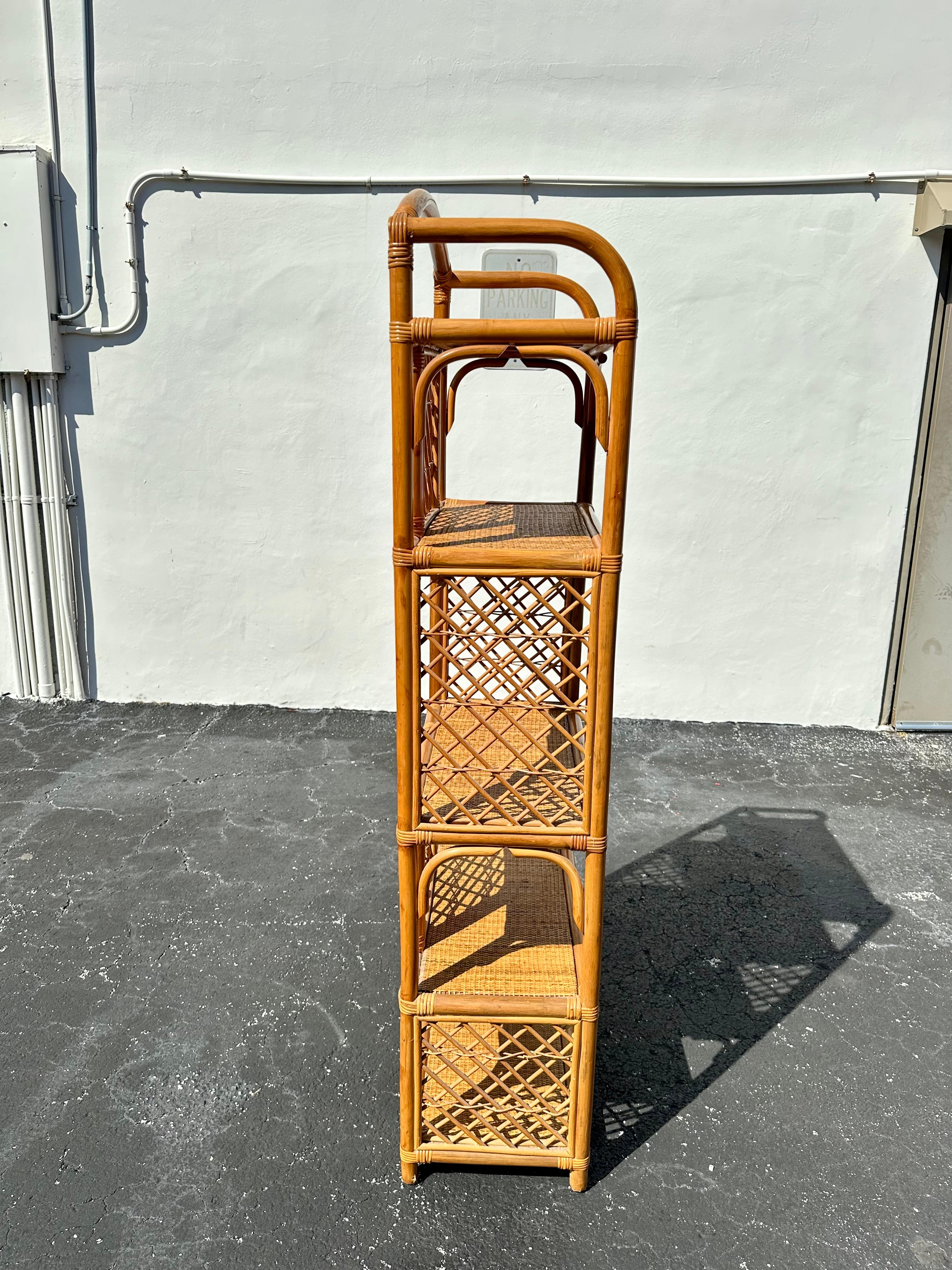 Late 20th Century 1970s Arched Rattan Cane Display Shelf  Etageres