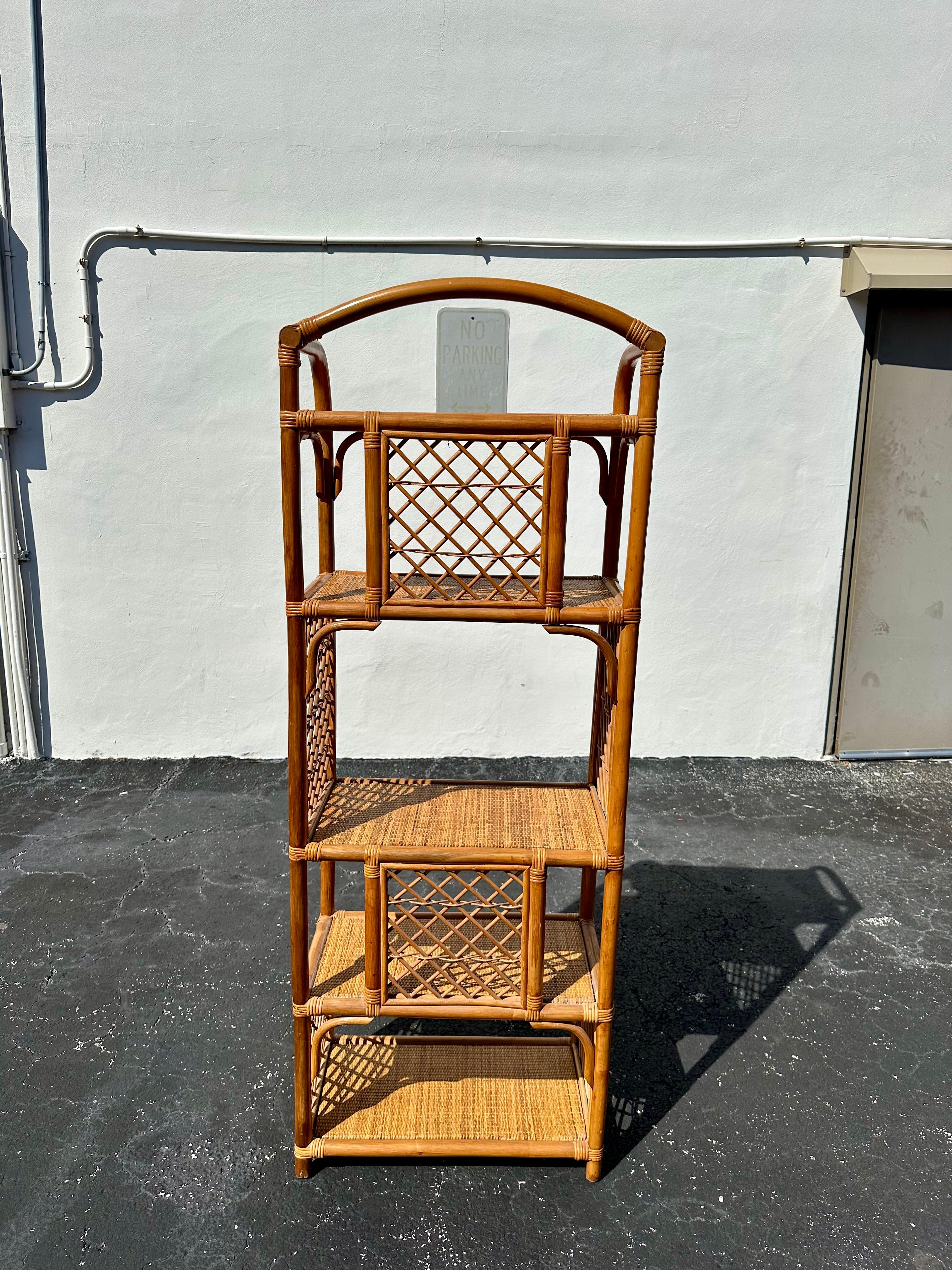 1970s Arched Rattan Cane Display Shelf  Etageres 2