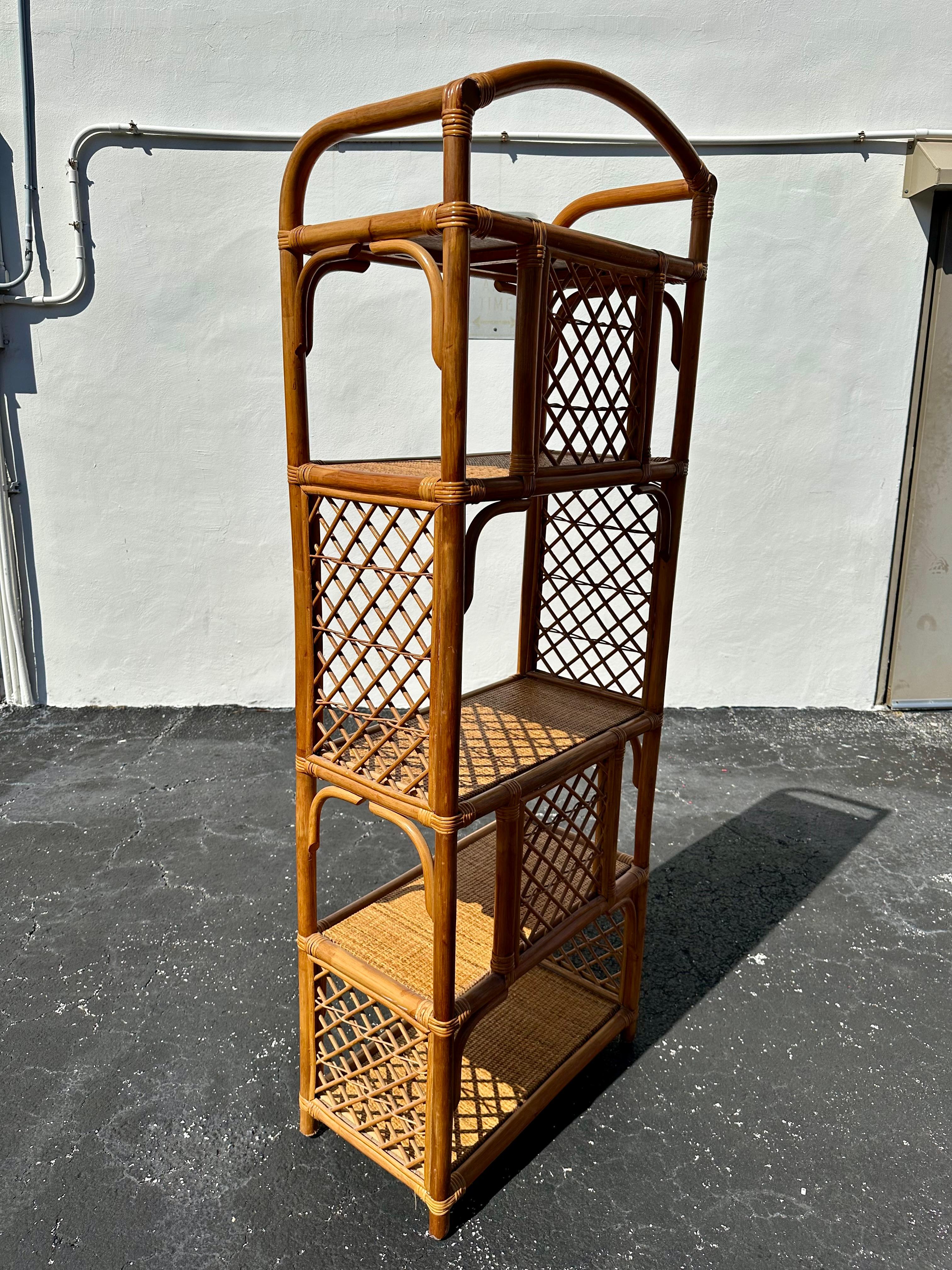 1970s Arched Rattan Cane Display Shelf  Etageres 3