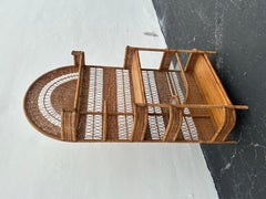 1970s Arched Rattan Teak Display Shelf Bookcase Etageres