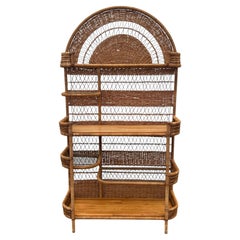 1970s Arched Rattan Teak Display Shelf Bookcase Etageres