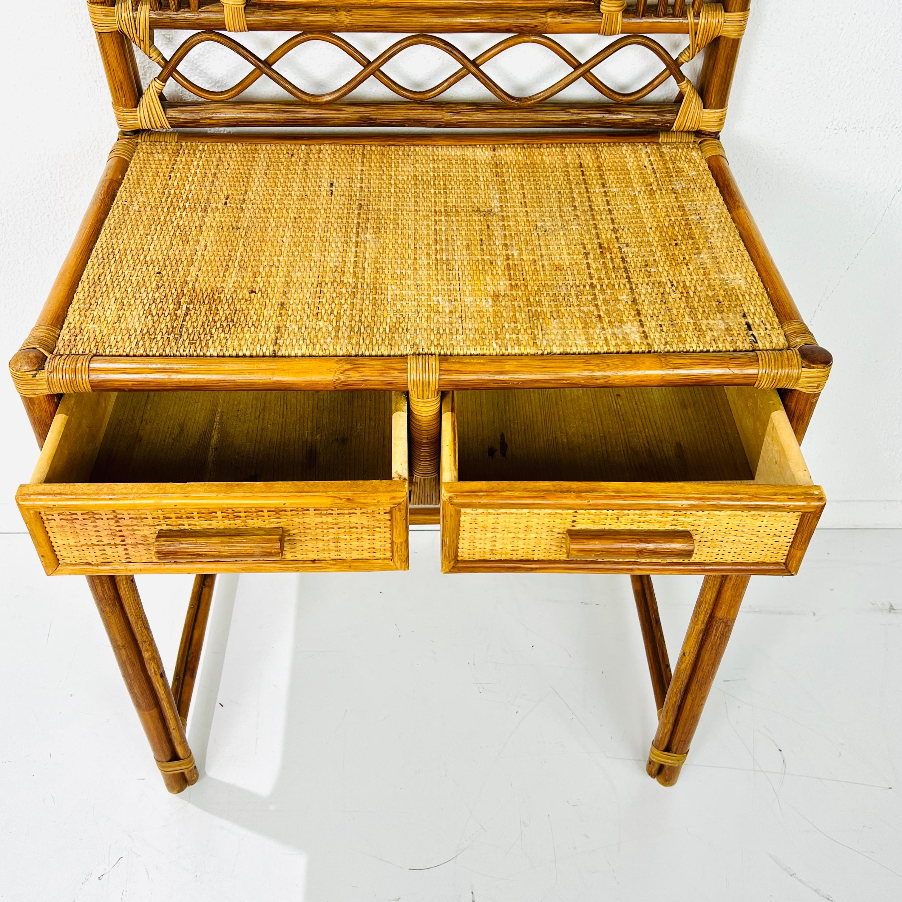 1970s Arched Rattan Vanity with Mirror 5