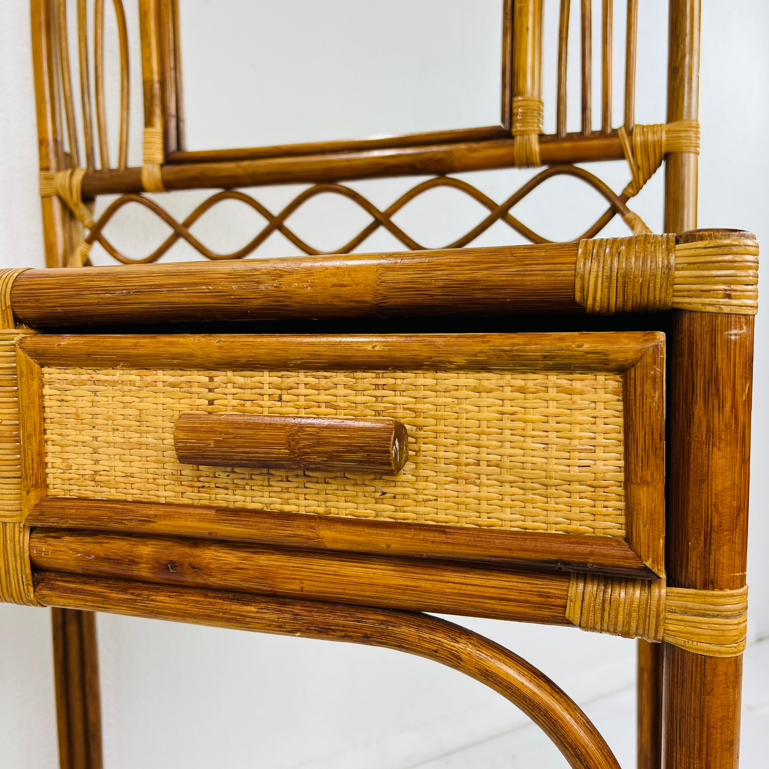 Late 20th Century 1970s Arched Rattan Vanity with Mirror