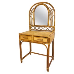 Vintage 1970s Arched Rattan Vanity with Mirror