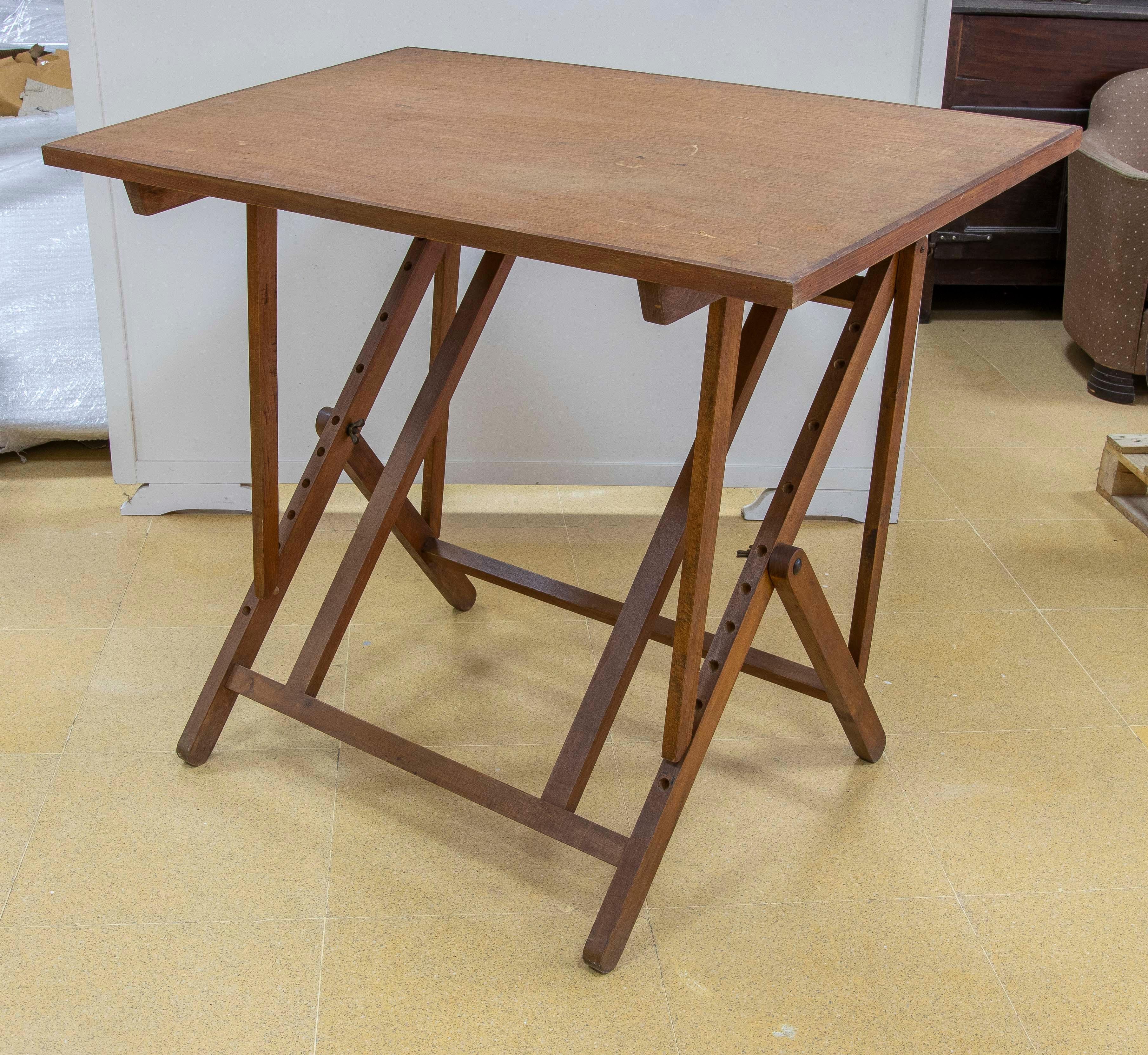 Spanish 1970s Architect's Wooden Folding Table For Sale