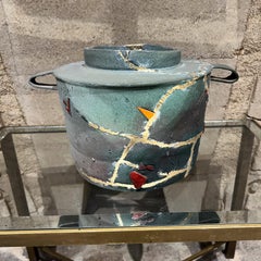 1970s Architectural Distress Green Art Pottery Vessel
