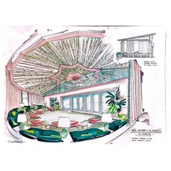 1970s Architectural Drawing “Al Andalus”, Covered Terrace for Guest Room