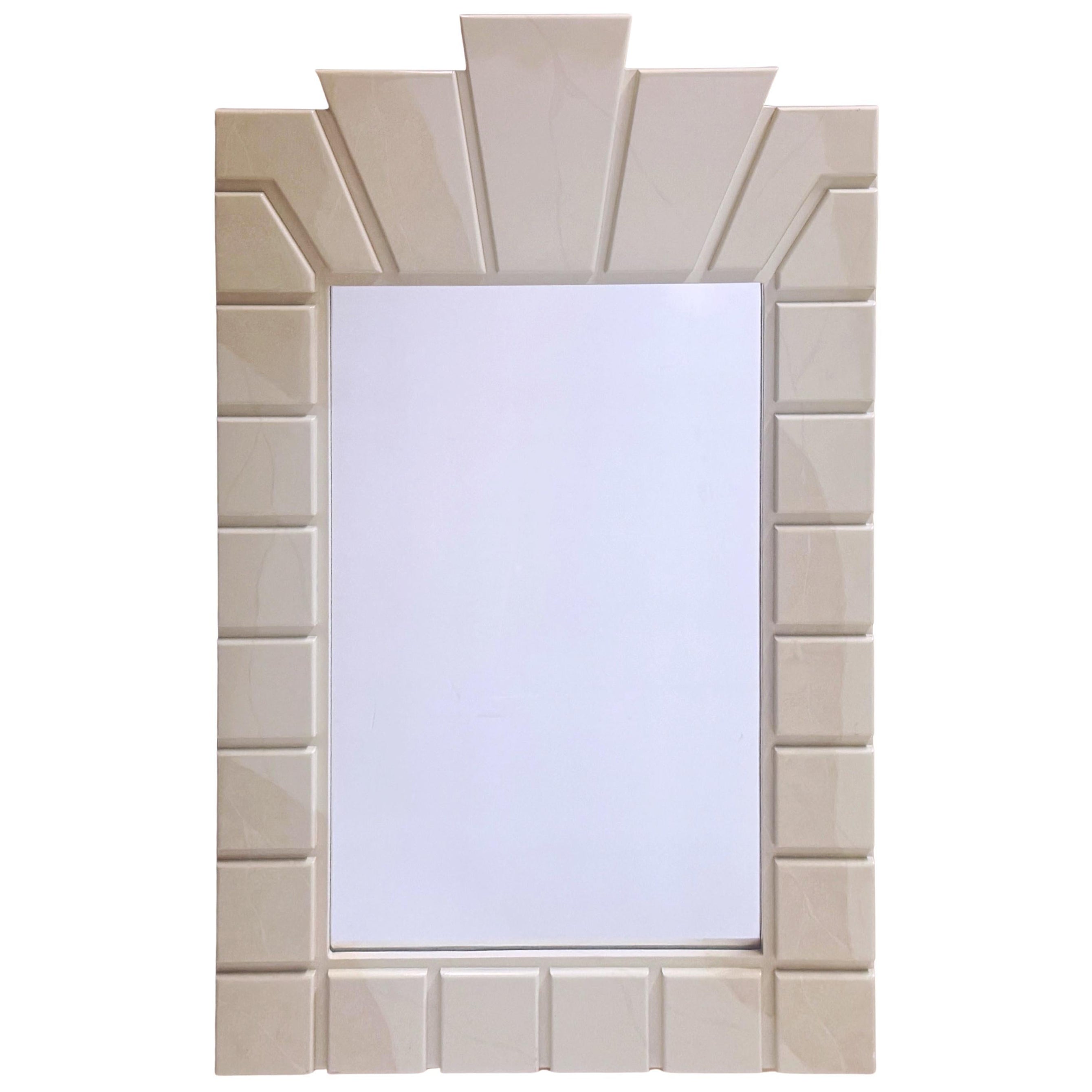1970s Architectural Goatskin Lacquer Mirror, Style of Karl Springer