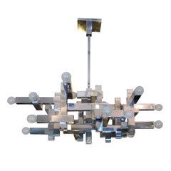 1970s Architectural Metric Chandelier by Gaetano Sciolari, Italy