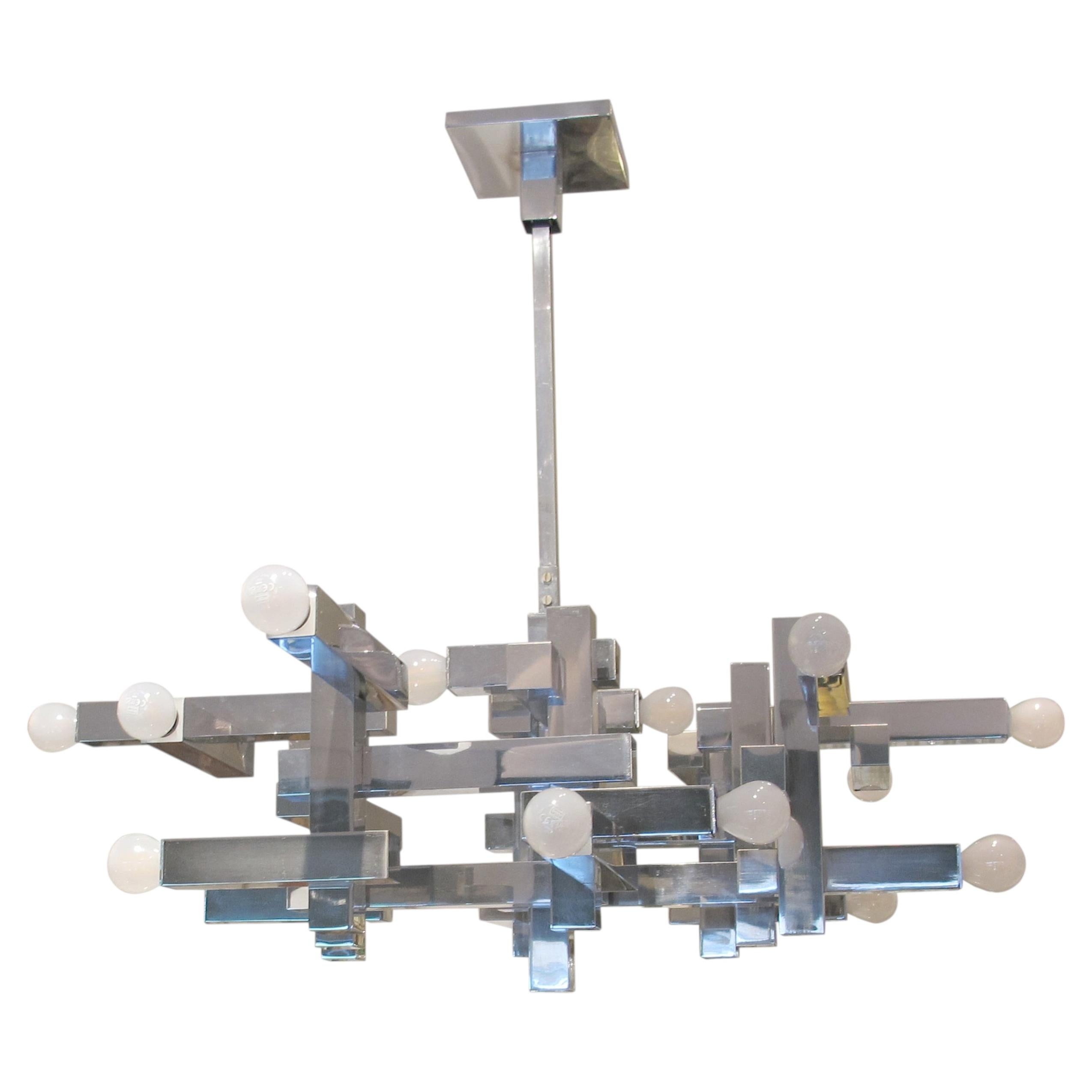 1970s Architectural Metric Chandelier by Gaetano Sciolari, Italy