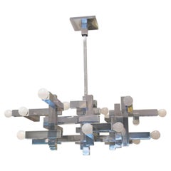 1970s Architectural Metric Chandelier by Gaetano Sciolari, Italy