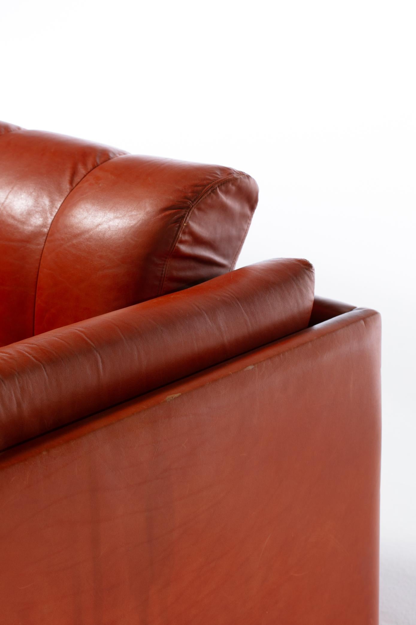 1970s Architectural Mid Century Modern Club Chairs in Cognac Leather For Sale 6