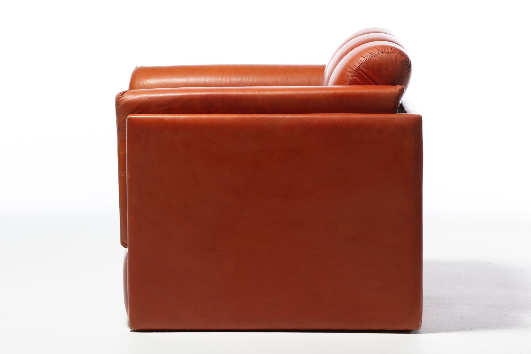 1970s Architectural Mid Century Modern Club Chairs in Cognac Leather For Sale 8