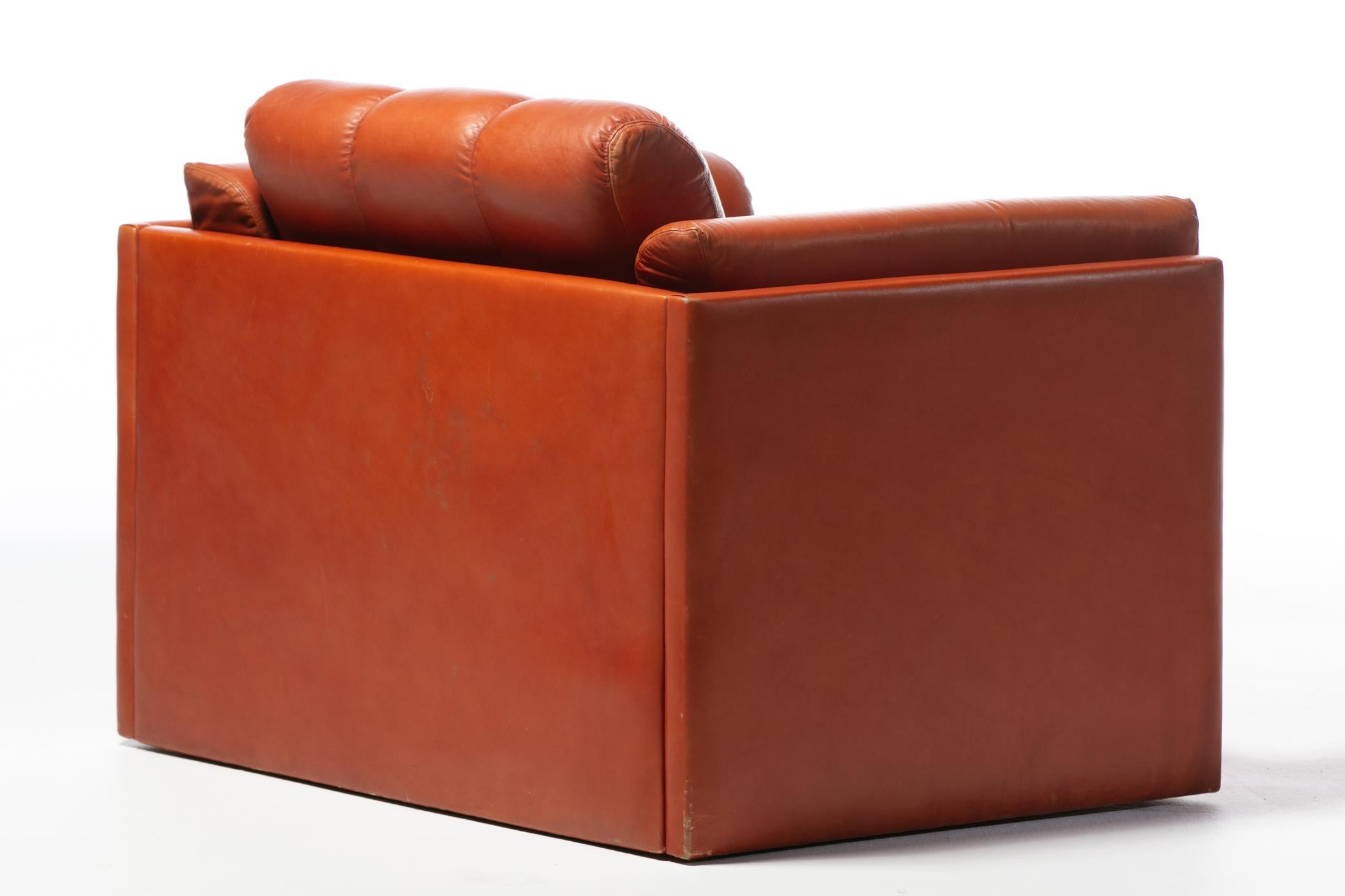 1970s Architectural Mid Century Modern Club Chairs in Cognac Leather For Sale 11