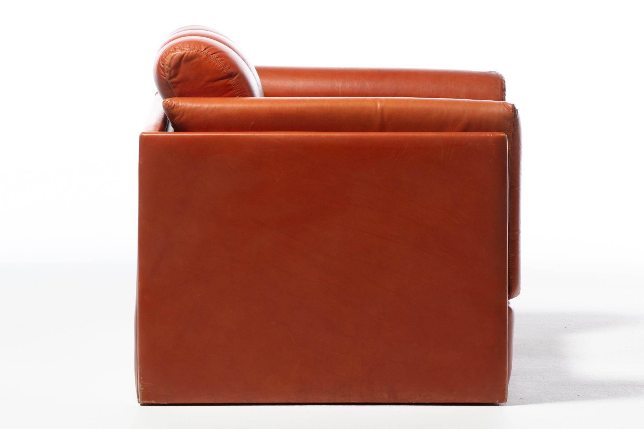 1970s Architectural Mid Century Modern Club Chairs in Cognac Leather For Sale 12