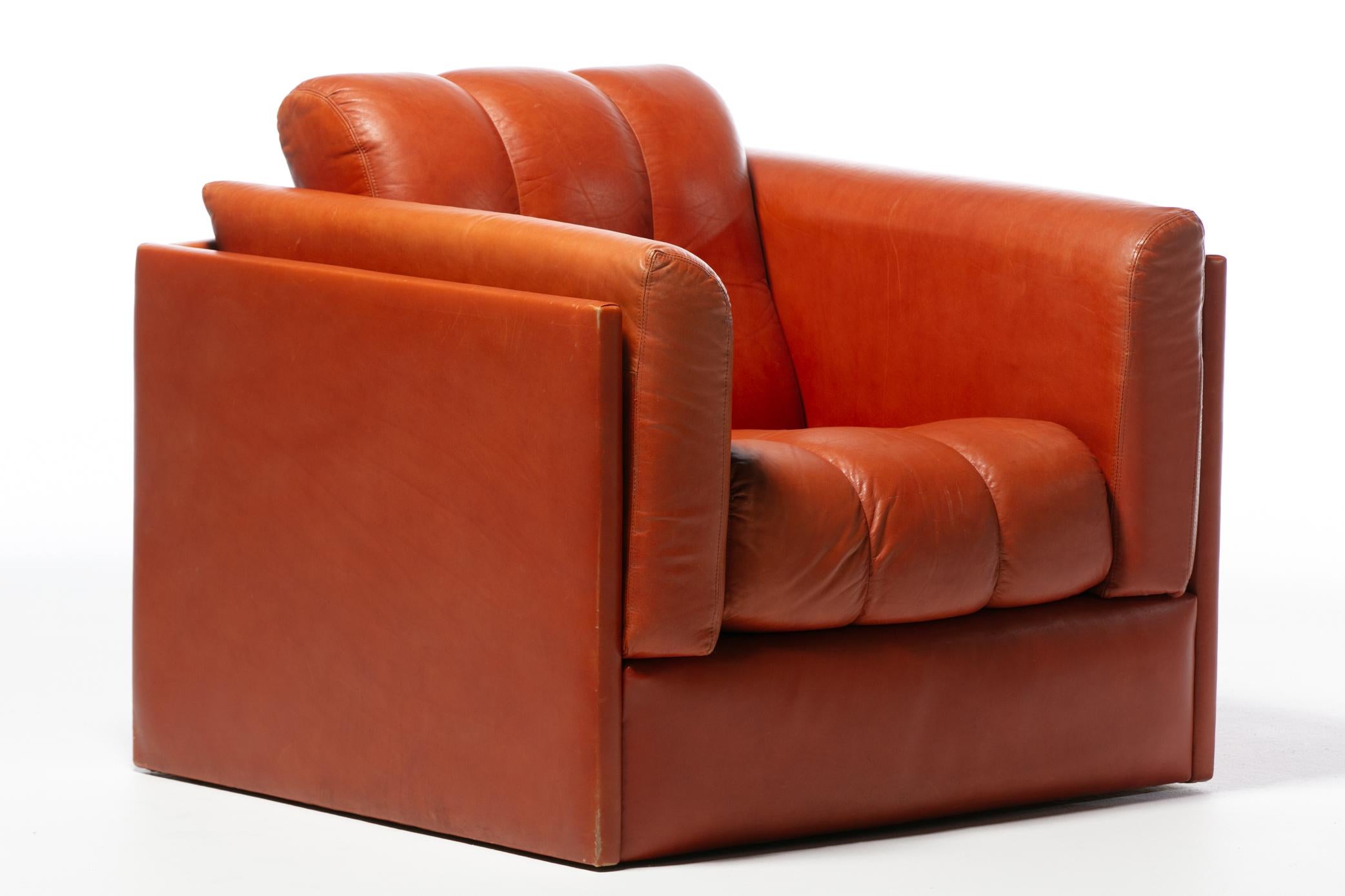 1970s Architectural Mid Century Modern Club Chairs in Cognac Leather For Sale 13