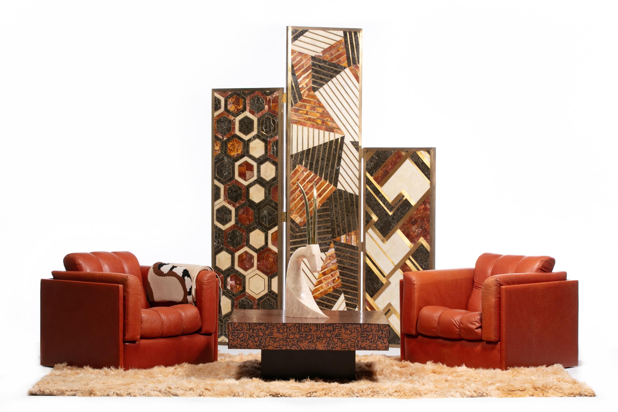 Mid-Century Modern 1970s Architectural Mid Century Modern Club Chairs in Cognac Leather For Sale