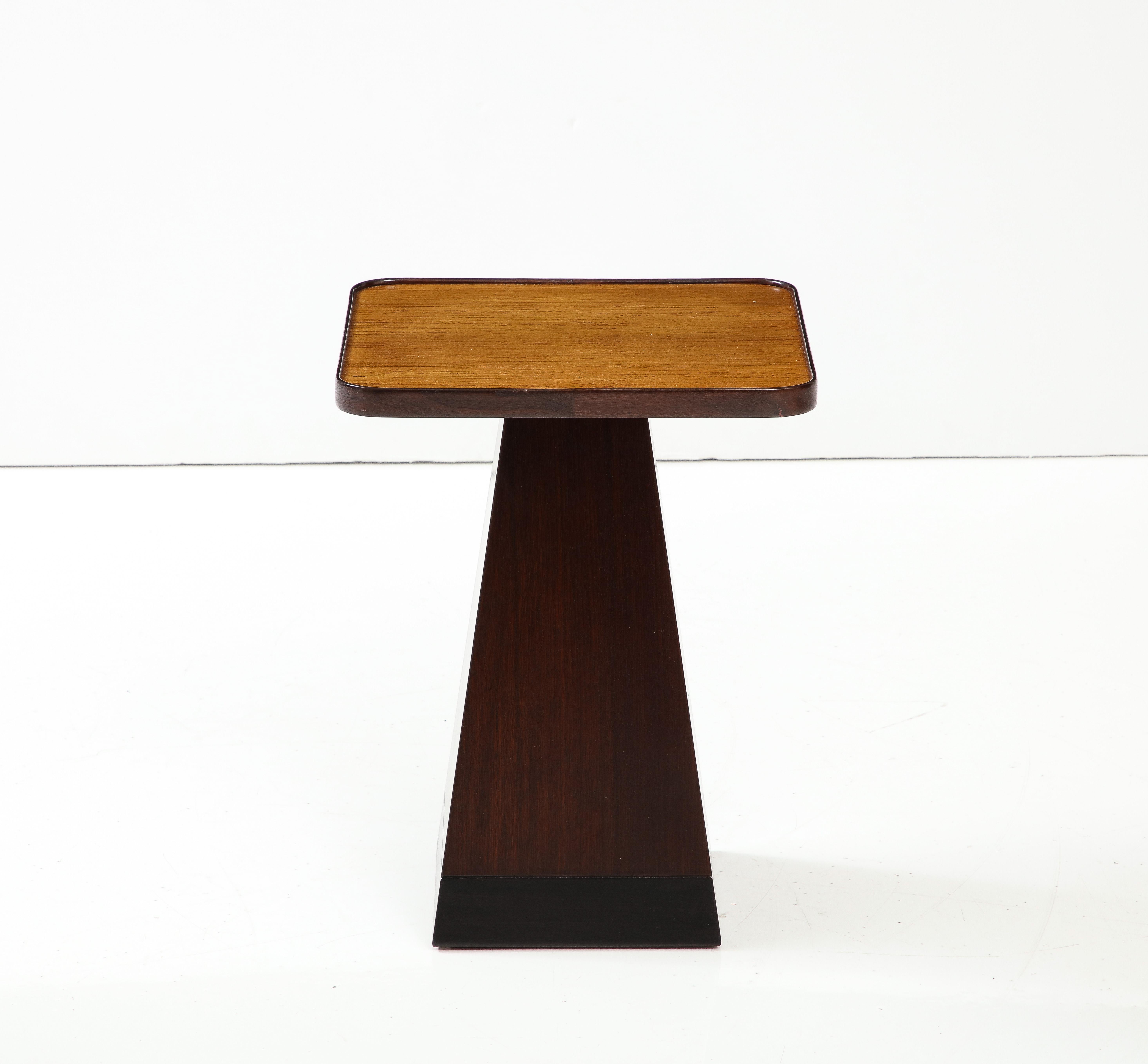 1970's Architectural Walnut Square End Table For Sale 4