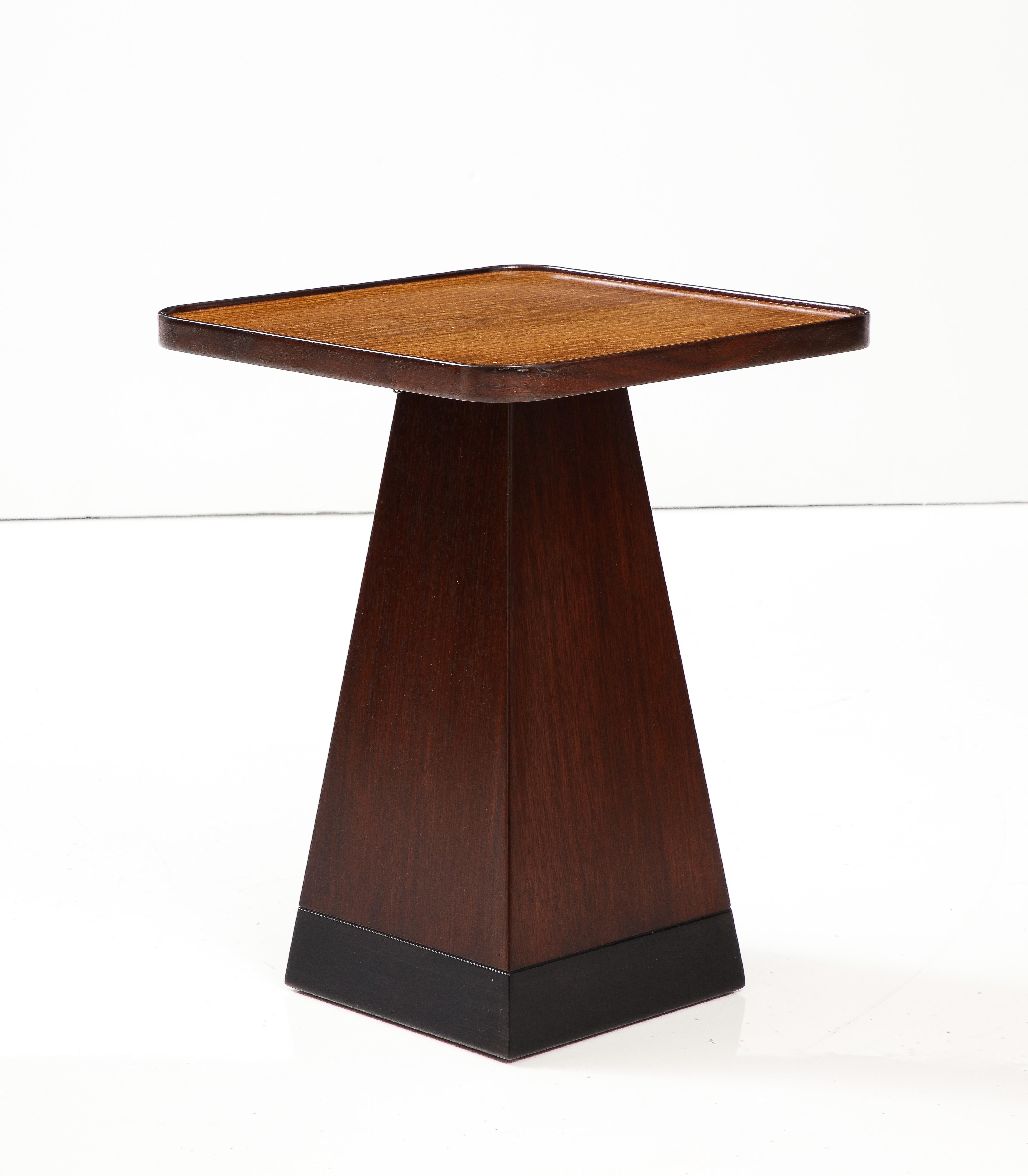 1970's Architectural Walnut Square End Table For Sale 3
