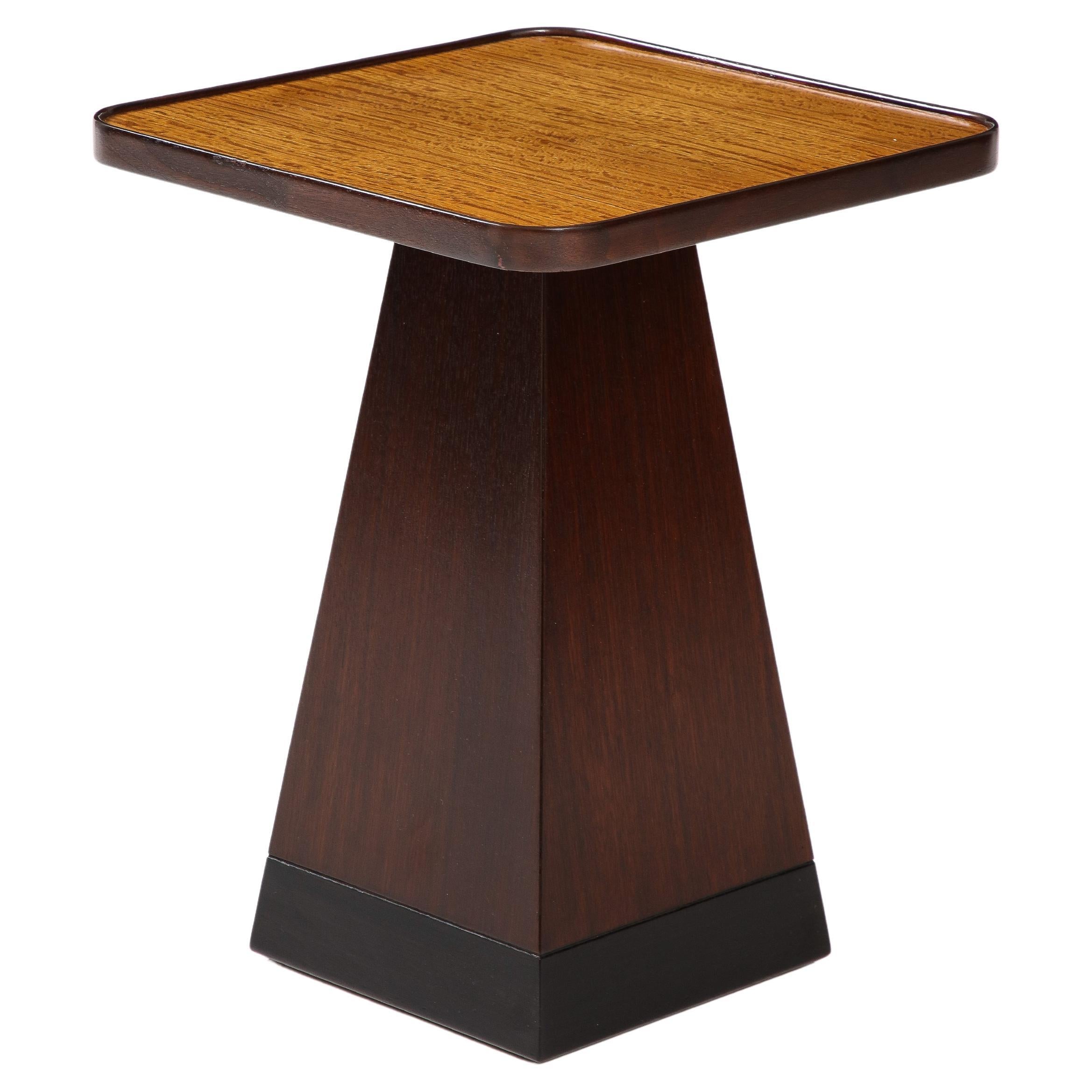 1970's Architectural Walnut Square End Table For Sale
