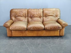 1970s Arcon Italia Cognac Buffalo Leather Three-Seat Sofa