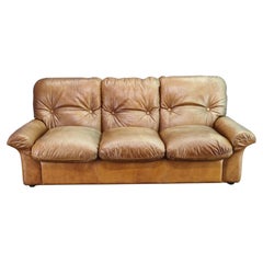 1970s Arcon Italia Cognac Buffalo Leather Three-Seat Sofa