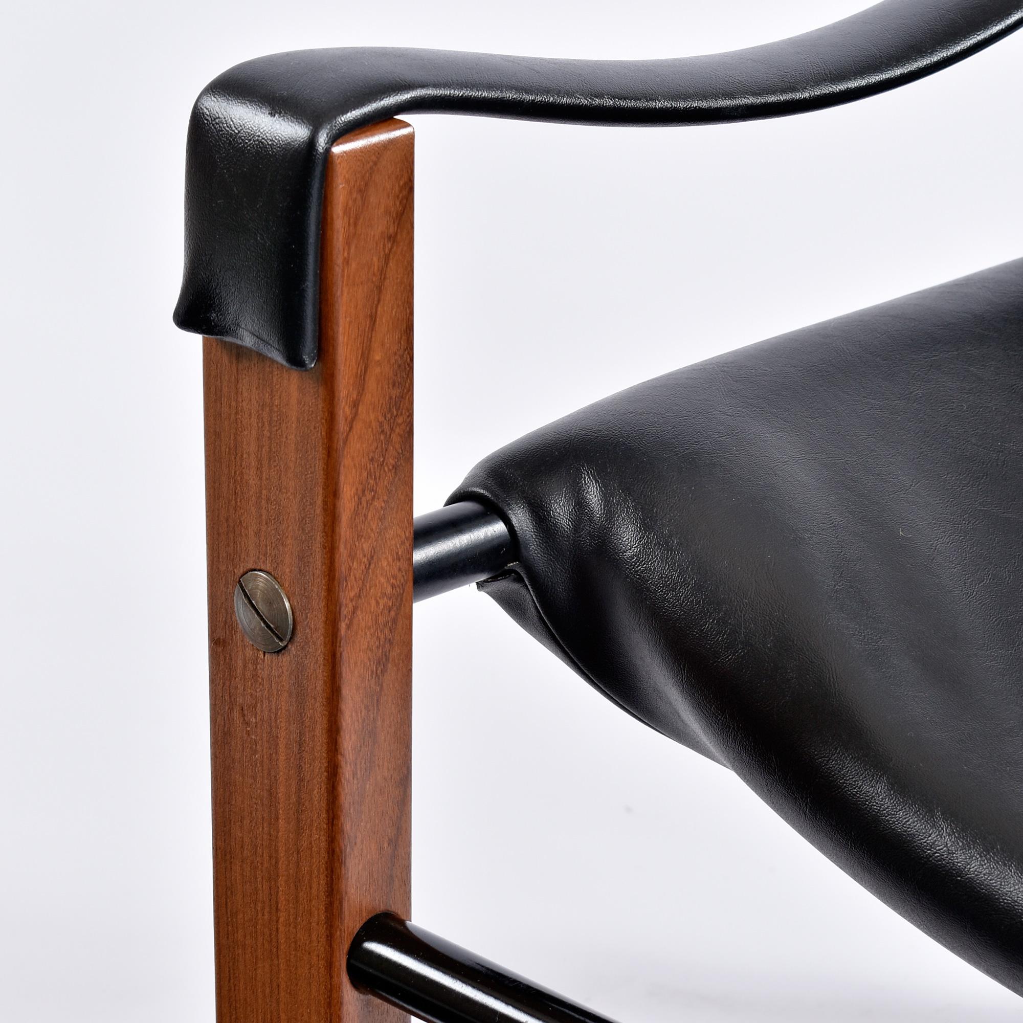 1970er Arkana Safari Sling Teak Lounge Chair von Maurice Burke in schwarzem Leder (Ende des 20. Jahrhunderts) im Angebot