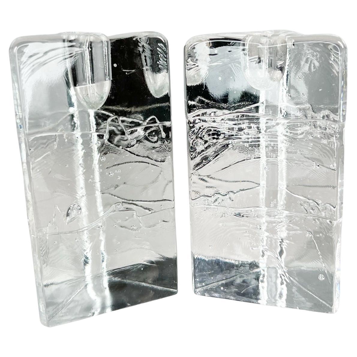 1970s Arkipelago Glass Icicle Candle Holders Timo Sarpaneva Iittala Finland