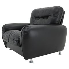 Fauteuil en cuir noir, Italie, années 1970