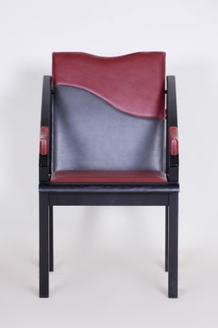 1970s Armchair Made in Europe, Made Out of Lacquered Wood and Leather, Original