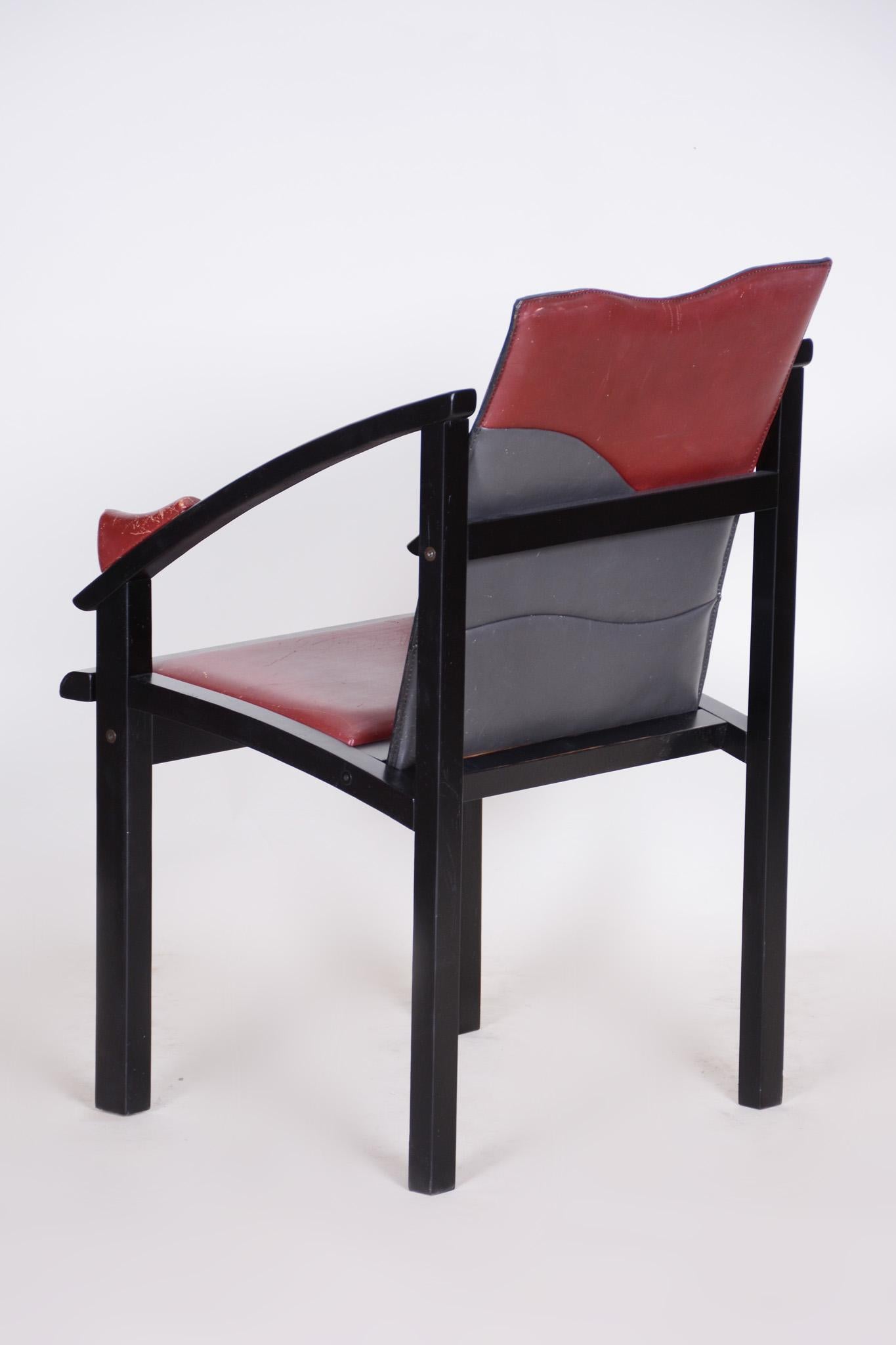 1970s Armchair Made in Europe, Made Out of Lacquered Wood and Leather, Original For Sale 2