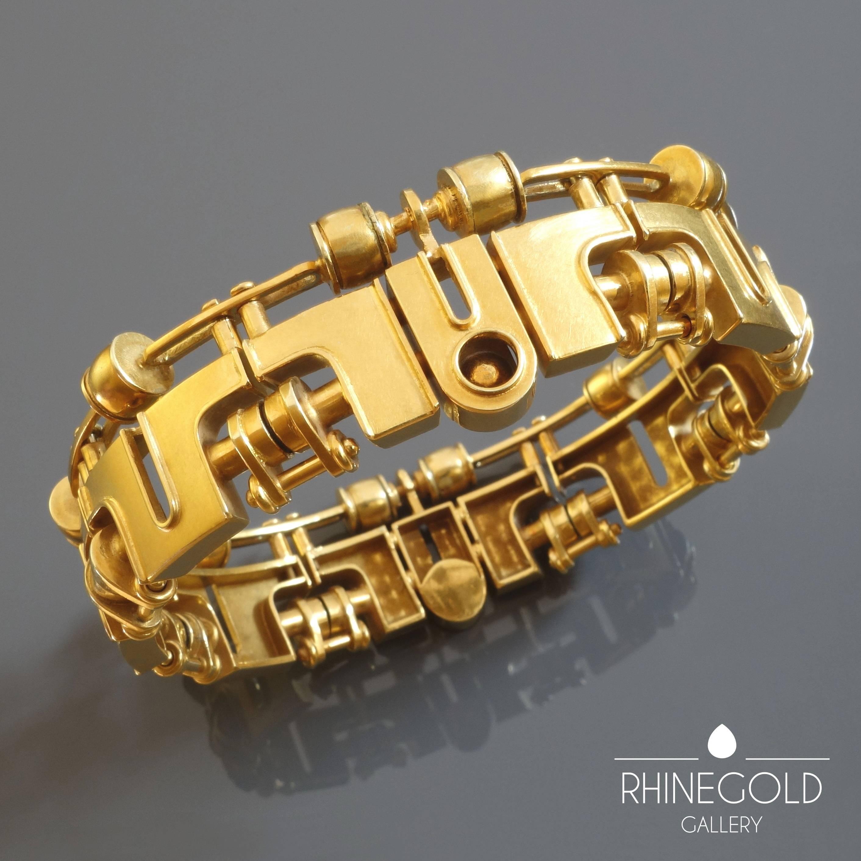 1970s Arnd Heuer Machine Aesthetics Kinetic Modernist Gold Bracelet Bangle In Good Condition For Sale In Dusseldorf, NRW