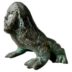 1970s Art Bronze Frog Woman Hybrid Paperweight Surrealist Sculpture