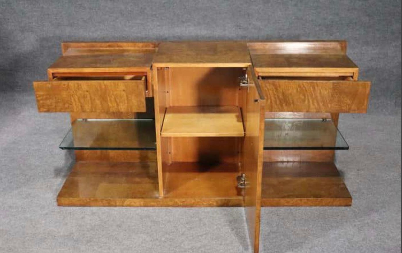 Late 20th Century 1970's Art Deco Burl Wood Floating Shelf Console by Jay Spectre for Century  For Sale