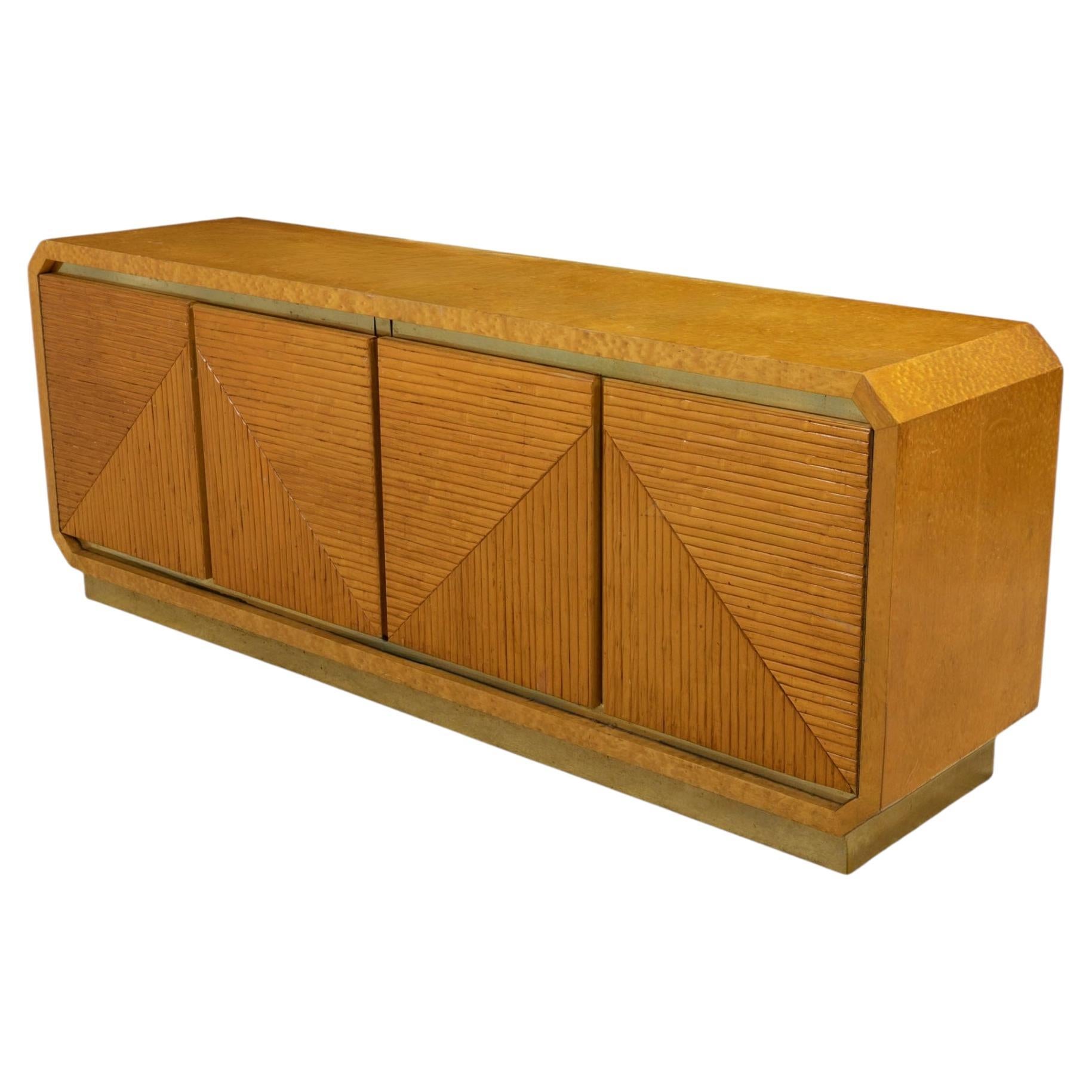 1970s Art Deco Form Faux Bamboo Maple 
Brass Modern Credenza Or Chest For Sale