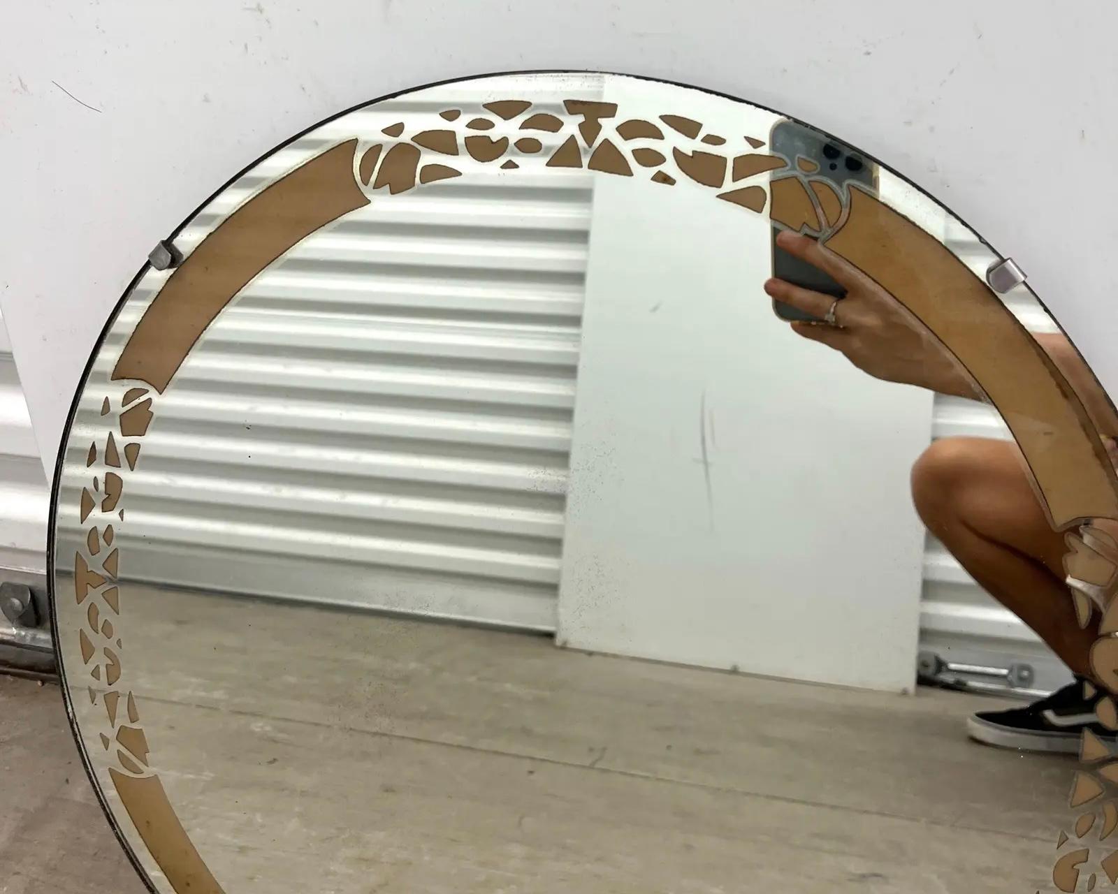 American 1970s Art Deco Frameless Round Mirror For Sale