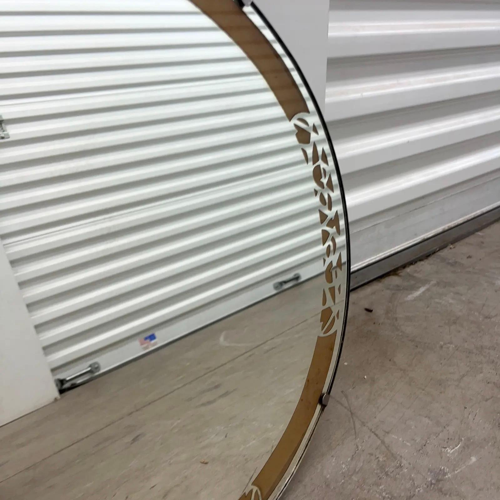 Late 20th Century 1970s Art Deco Frameless Round Mirror For Sale