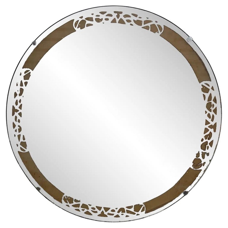 Orbis Round Frameless Bevelled Art Deco Mirror with Velvet Backing