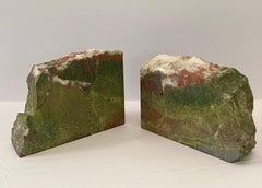 1970s Art Deco Green Marble Raw and Lacquered Stone Bookends, Pair