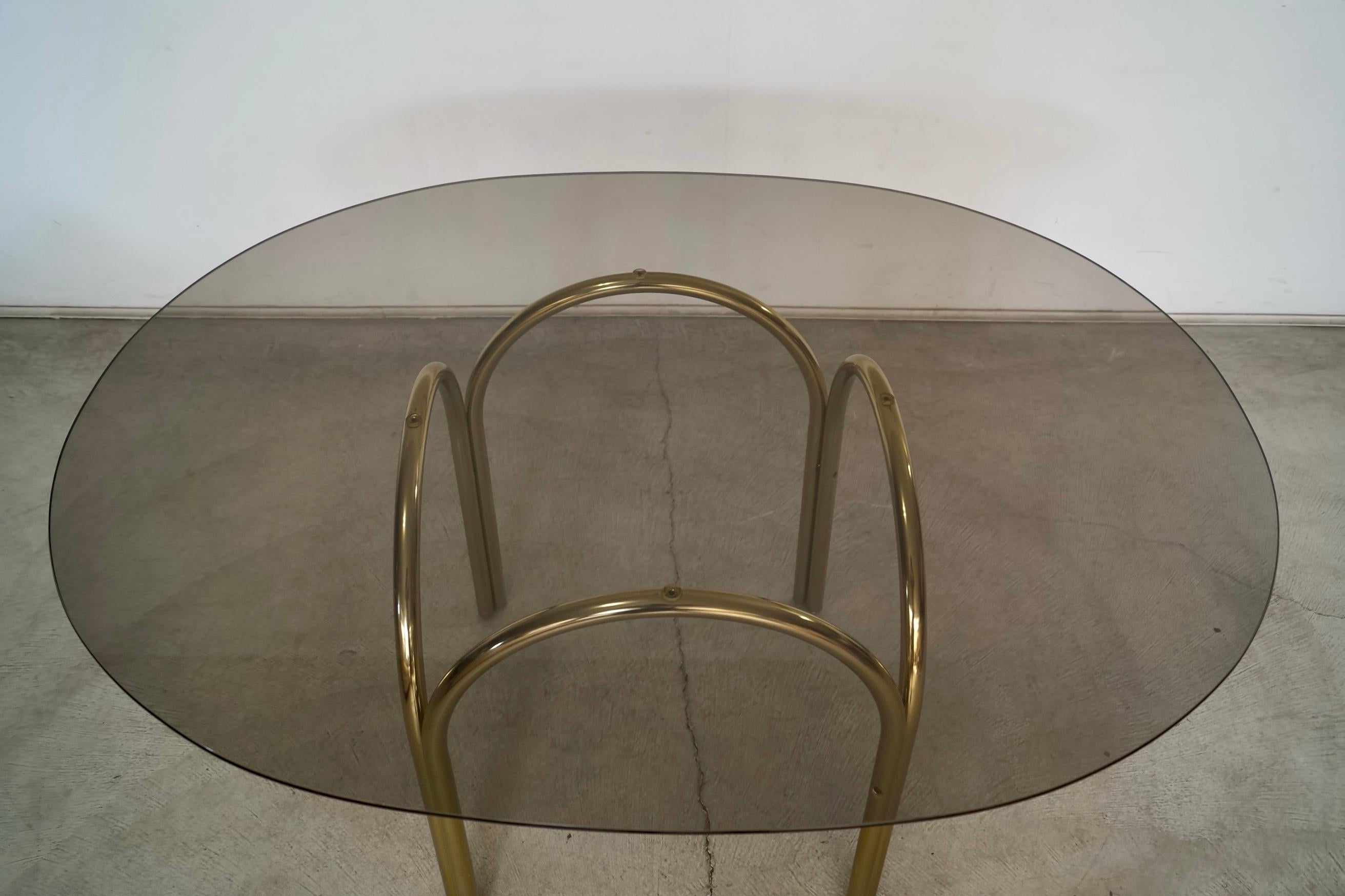1970's Art Deco Hollywood Regency Brass & Smoked Glass Dining Table For Sale 6
