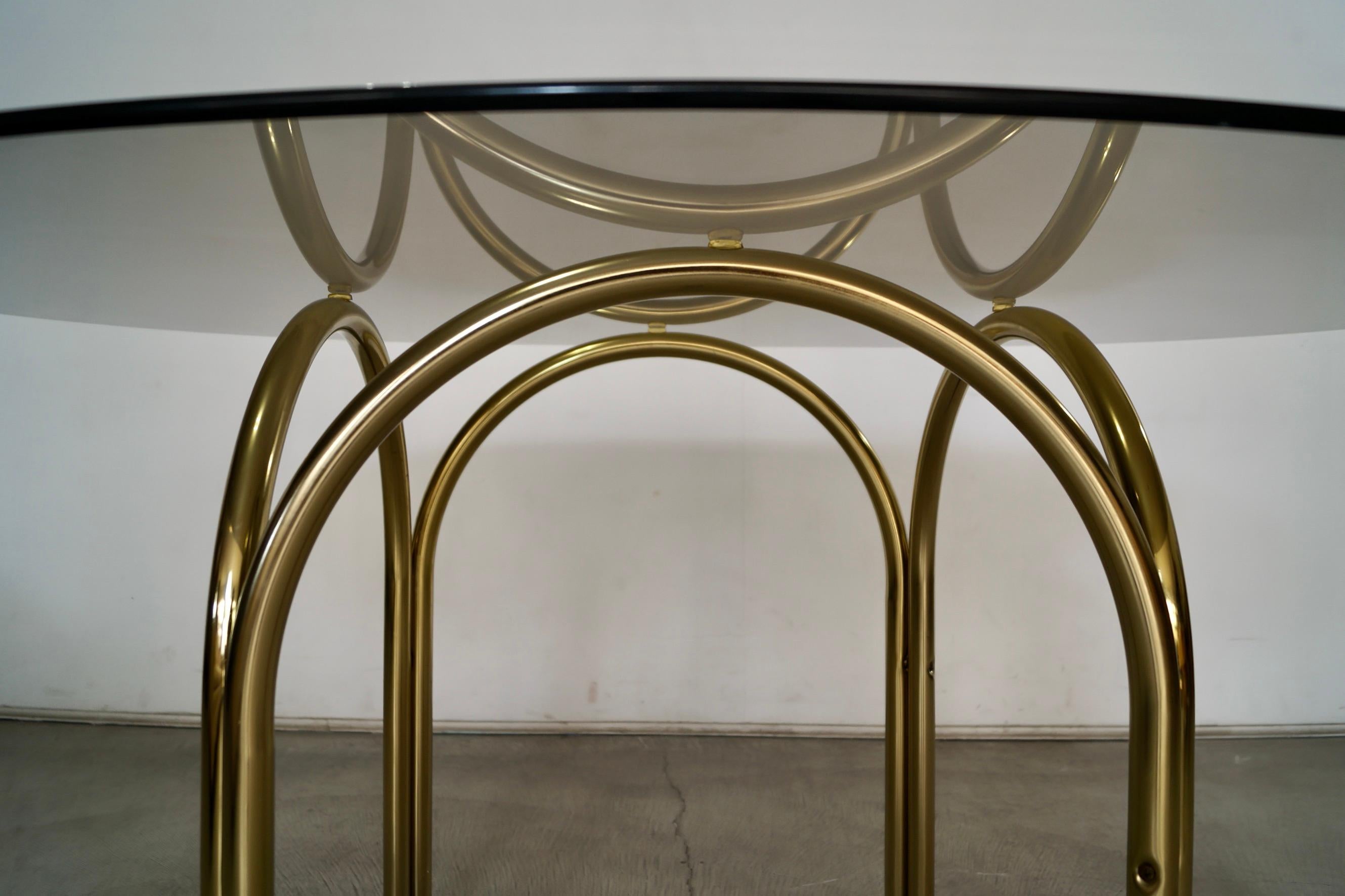 1970's Art Deco Hollywood Regency Brass & Smoked Glass Dining Table For Sale 9