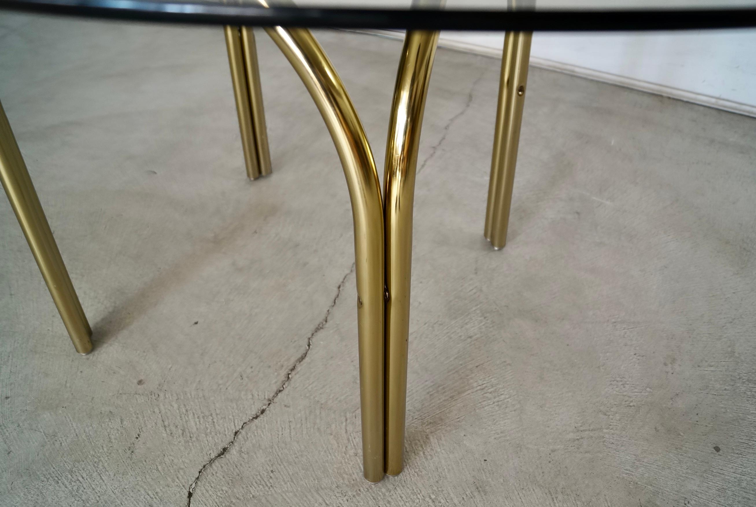 1970's Art Deco Hollywood Regency Brass & Smoked Glass Dining Table For Sale 10