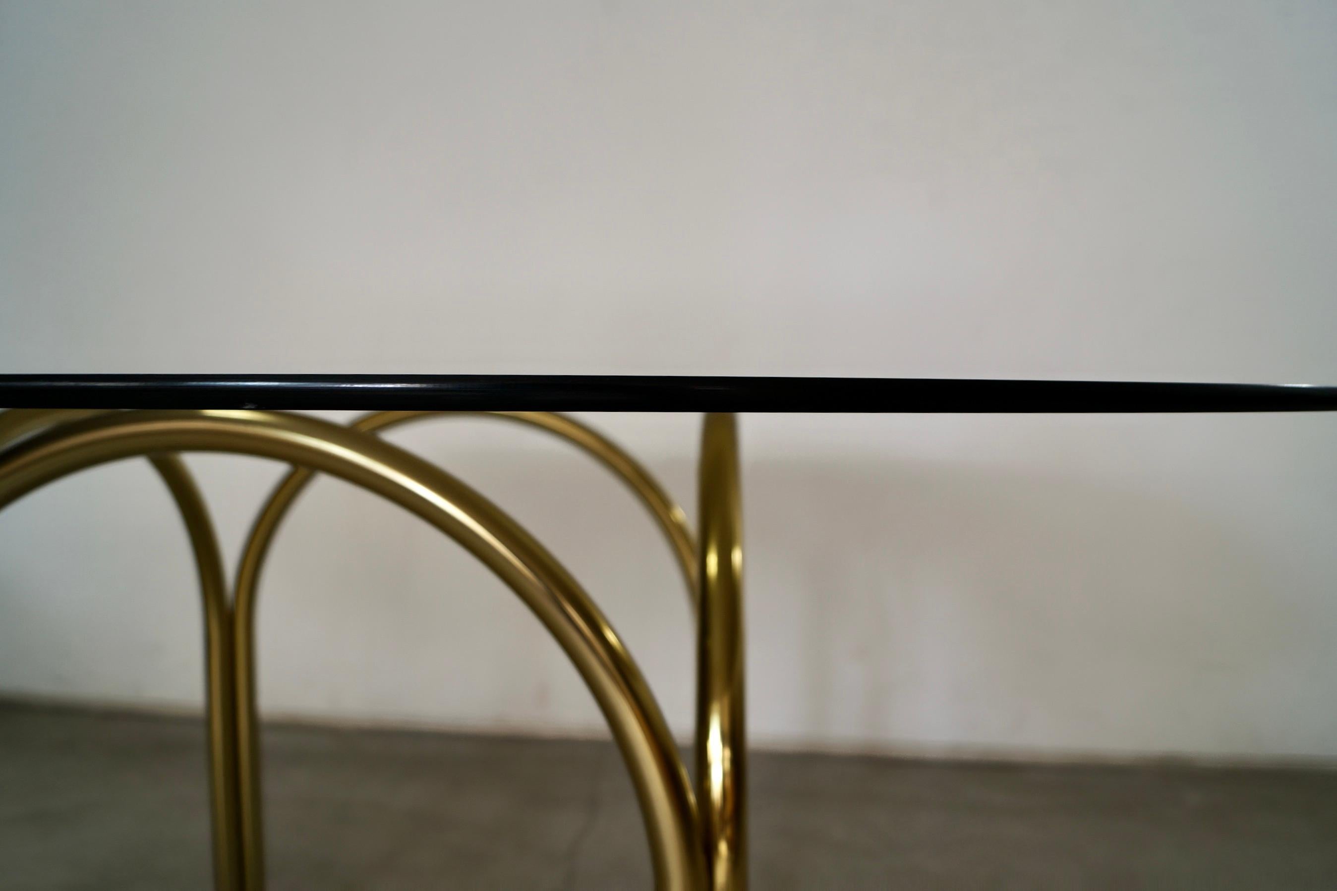 1970's Art Deco Hollywood Regency Brass & Smoked Glass Dining Table For Sale 11