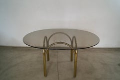 1970's Art Deco Hollywood Regency Brass & Smoked Glass Dining Table