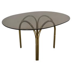 1970's Art Deco Hollywood Regency Brass & Smoked Glass Dining Table