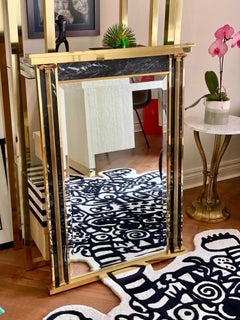 1970s Art Deco La Barge Modern Empire Style Brass and Marble Mirror