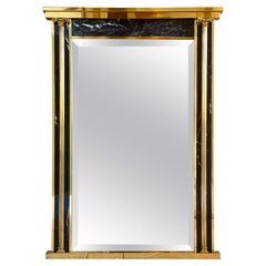 1970s Art Deco La Barge Modern Empire Style Brass and Marble Mirror