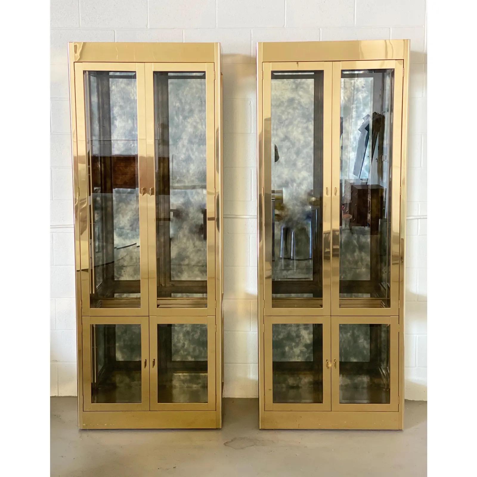 1970s Art Deco Mastercraft Brass and Glass Display Cabinets-a Pair 6