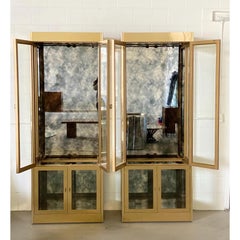 1970s Art Deco Mastercraft Brass and Glass Display Cabinets-a Pair